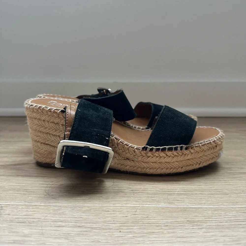 Franco Sarto Black Suede Espadrille Slide Sandals with Buckle